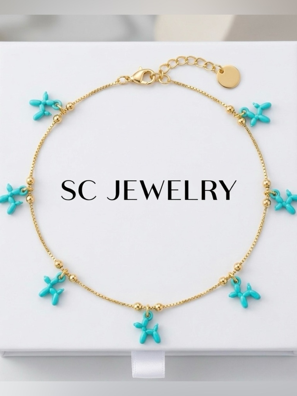 Balloon Puppy Dog Anklet 14k Gold Plated Dainty Tarnish Resistant Jewelry - Picture 9 of 11